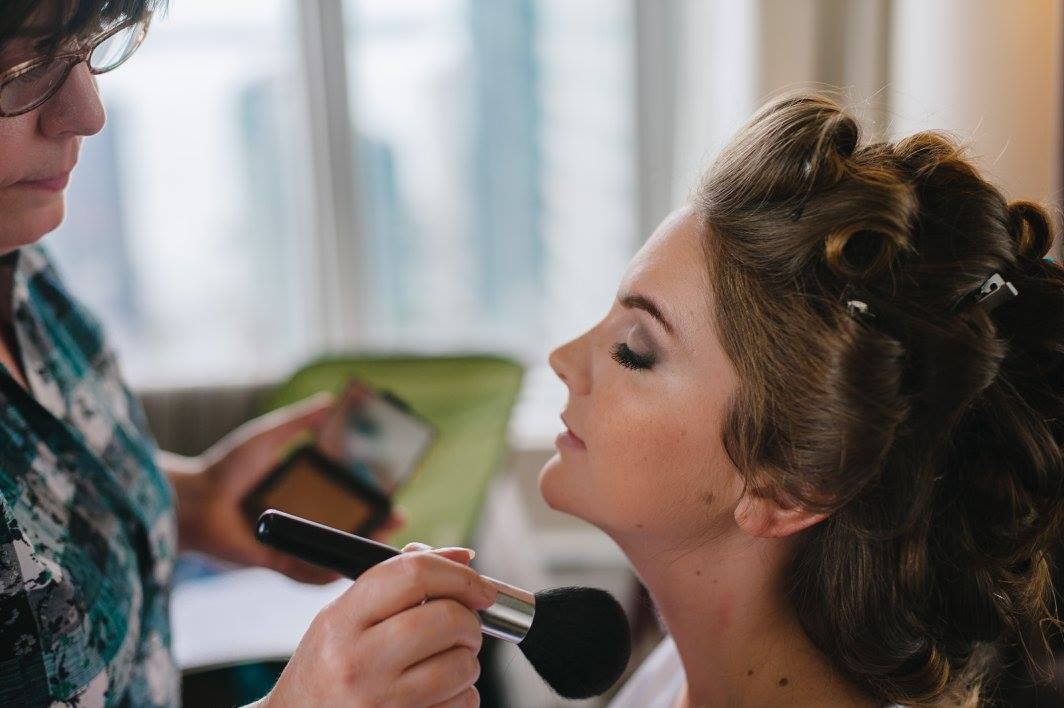 Wedding hair side updo, bride with red lips